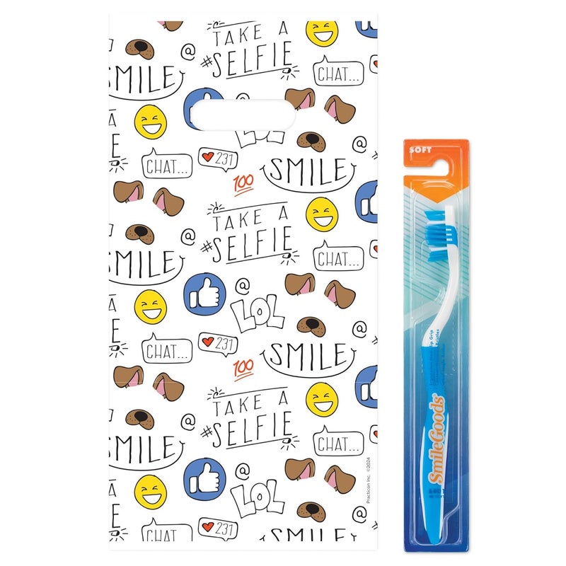 Practicon Let's Get Social 6" x 12" Dental Giveaway Bag, Dental Hygiene Patient Care Goodie Bag, Dentist Office Plastic Gift Bags, 100 Pack - Image 3